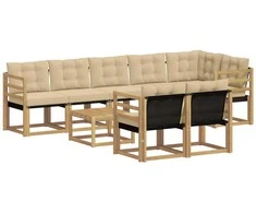 Lauko sofos komplektas su pagalve 9 pcs Balta ir kreminė