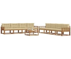 Lauko sofos komplektas su pagalve 9 pcs Natūralus ir bežinis