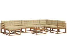Lauko sofos komplektas su pagalve 9 pcs Natūralus ir bežinis