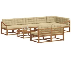 Lauko sofos komplektas su pagalve 9 pcs Natūralus ir bežinis