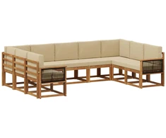 Lauko sofos komplektas su pagalve 9 pcs Natūralus ir bežinis