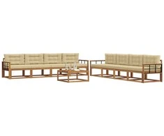 Lauko sofos komplektas su pagalve 9 pcs Natūralus ir bežinis