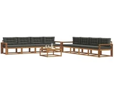 Lauko sofos komplektas su pagalve 9 pcs Natūralus ir antracitas