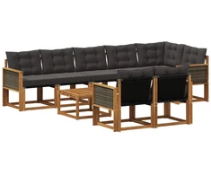 Lauko sofos komplektas su pagalve 9 pcs Natūrali ir juoda