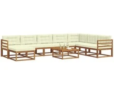 Lauko sofos komplektas su pagalve 9 pcs Natūralus ir grietinėlė