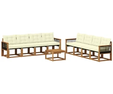 Lauko sofos komplektas su pagalve 9 pcs Natūralus ir grietinėlė