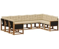 Lauko sofos komplektas su pagalve 9 pcs Natūralus ir bežinis