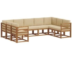 Lauko sofos komplektas su pagalve 9 pcs Natūralus ir bežinis