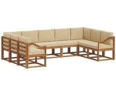 Lauko baldų komplektas Lauko sofos komplektas su pagalve 9 pcs Natūralus ir bežinis