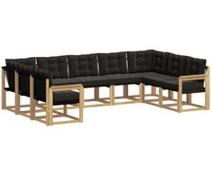 Lauko sofos komplektas su pagalve 9 pcs Balta ir juoda