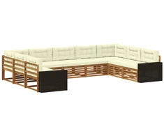 Lauko sofos komplektas su pagalve 9 pcs Natūralus ir grietinėlė