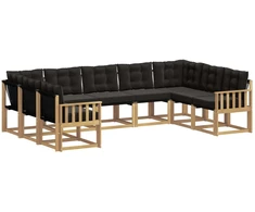 Lauko sofos komplektas su pagalve 9 pcs Balta ir juoda