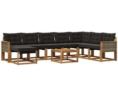 Lauko sofos komplektas su pagalve 9 pcs Natūrali ir juoda