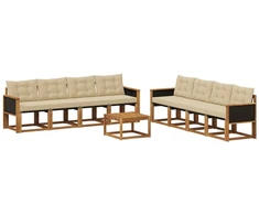 Lauko sofos komplektas su pagalve 9 pcs Natūralus ir bežinis