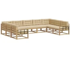 Lauko sofos komplektas su pagalve 9 pcs Balta ir kreminė