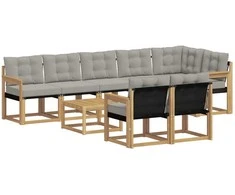 Lauko sofos komplektas su pagalve 9 pcs Balta ir šviesiai pilka