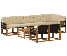 Lauko sofos komplektas su pagalve 9 pcs Natūralus ir bežinis