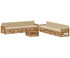 Lauko sofos komplektas su pagalve 9 pcs Natūralus ir bežinis