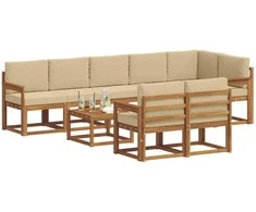 Lauko sofos komplektas su pagalve 9 pcs Natūralus ir bežinis