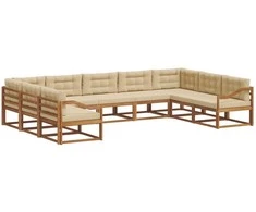 Lauko sofos komplektas su pagalve 9 pcs Natūralus ir bežinis