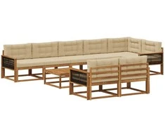 Lauko sofos komplektas su pagalve 9 pcs Natūralus ir bežinis