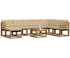 Lauko sofos komplektas su pagalve 9 pcs Natūralus ir bežinis