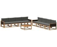 Lauko sofos komplektas su pagalve 9 pcs Natūralus ir antracitas