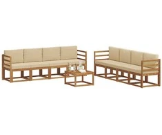 Lauko sofos komplektas su pagalve 9 pcs Natūralus ir bežinis