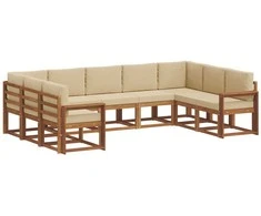 Lauko baldų komplektas Lauko sofos komplektas su pagalve 9 pcs Natūralus ir bežinis
