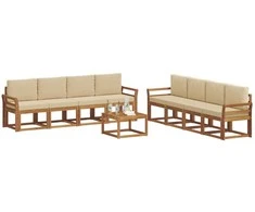 Lauko sofos komplektas su pagalve 9 pcs Natūralus ir bežinis