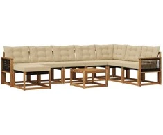 Lauko sofos komplektas su pagalve 9 pcs Natūralus ir bežinis