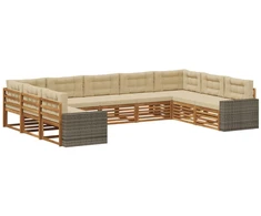 Lauko sofos komplektas su pagalve 9 pcs Natūralus ir bežinis
