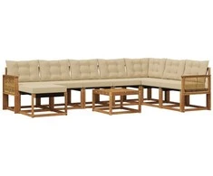 Lauko sofos komplektas su pagalve 9 pcs Natūralus ir bežinis