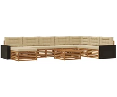 Lauko sofos komplektas su pagalve 9 pcs Natūralus ir bežinis