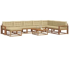 Lauko sofos komplektas su pagalve 9 pcs Natūralus ir bežinis