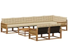 Lauko sofos komplektas su pagalve 9 pcs Natūralus ir bežinis