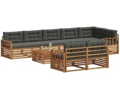 Lauko sofos komplektas su pagalve 9 pcs Natūralus ir antracitas