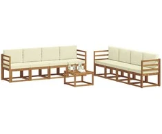 Lauko sofos komplektas su pagalve 9 pcs Natūralus ir grietinėlė