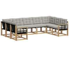 Lauko sofos komplektas su pagalve 9 pcs Balta ir šviesiai pilka