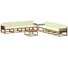 Lauko sofos komplektas su pagalve 9 pcs Natūralus ir grietinėlė