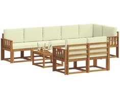 Lauko sofos komplektas su pagalve 9 pcs Natūralus ir grietinėlė