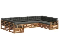 Lauko sofos komplektas su pagalve 9 pcs Natūralus ir antracitas