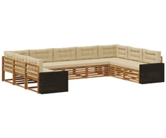 Lauko sofos komplektas su pagalve 9 pcs Natūralus ir bežinis