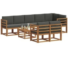 Lauko baldų komplektas Lauko sofos komplektas su pagalve 9 pcs Natūralus ir antracitas