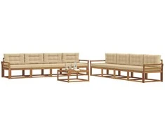 Lauko sofos komplektas su pagalve 9 pcs Natūralus ir bežinis