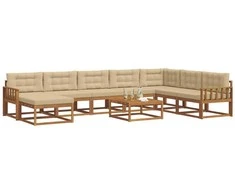 Lauko sofos komplektas su pagalve 9 pcs Natūralus ir bežinis