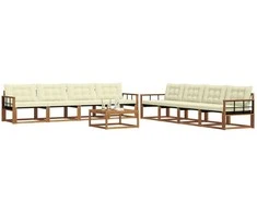 Lauko sofos komplektas su pagalve 9 pcs Natūralus ir grietinėlė