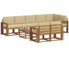 Lauko sofos komplektas su pagalve 9 pcs Natūralus ir bežinis