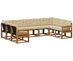 Lauko sofos komplektas su pagalve 9 pcs Natūralus ir bežinis