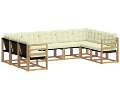 Lauko sofos komplektas su pagalve 9 pcs Balta ir kreminė